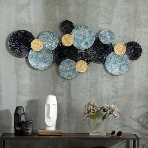 3D Wanddecoratie Met Cirkels 121cm X 4cm X 53cm Metaal Blauw + Zwart 2