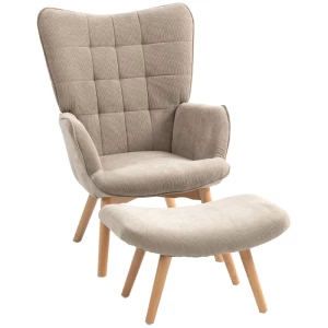 Accentstoel In Scandi-design, Vleugelfauteuil, Fauteuilset, Beukenhout, Koordlook, Bruin 1