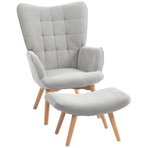 Accentstoel In Scandi-design, Vleugelfauteuil, Fauteuilset, Beukenhout, Koordlook, Grijs 1