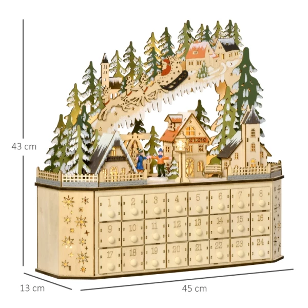 Adventskalender Kerstdecoratie Kerstdecoratie, 24 Laden, LED-verlichting, 39 Cm X 9 Cm X 42 Cm, Wit + Groen 3