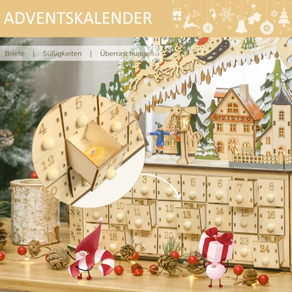 Adventskalender Kerstdecoratie Kerstdecoratie, 24 Laden, LED-verlichting, 39 Cm X 9 Cm X 42 Cm, Wit + Groen 5