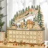 Adventskalender Kerstdecoratie Kerstdecoratie, 24 Laden, LED-verlichting, 39 Cm X 9 Cm X 42 Cm, Wit + Groen 9