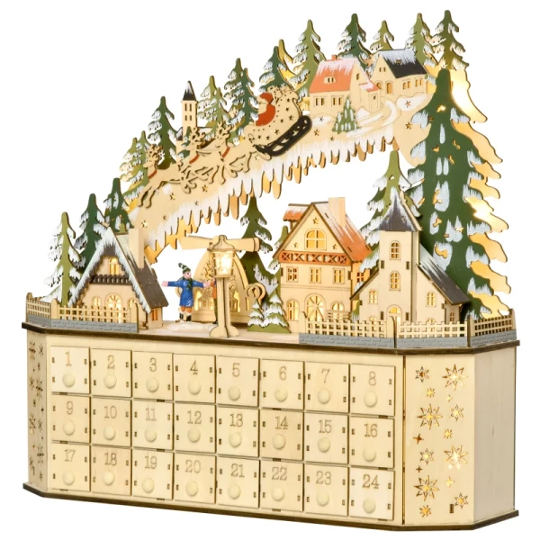 Adventskalender Kerstdecoratie Kerstdecoratie, 24 Laden, LED-verlichting, 39 Cm X 9 Cm X 42 Cm, Wit + Groen 10