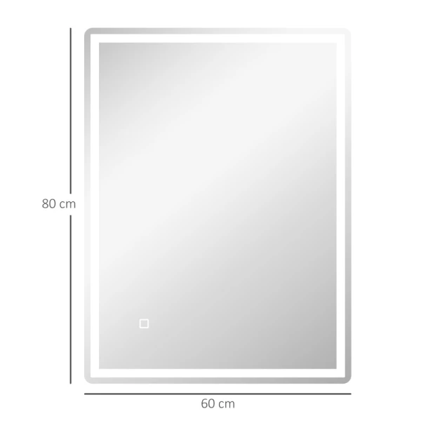 Badkamerspiegel Badkamerspiegel Wandspiegel LED's. Ber, Gs-schakelaar, Anticondensfunctie, 60 X 80 X 4 Cm, Wit 3