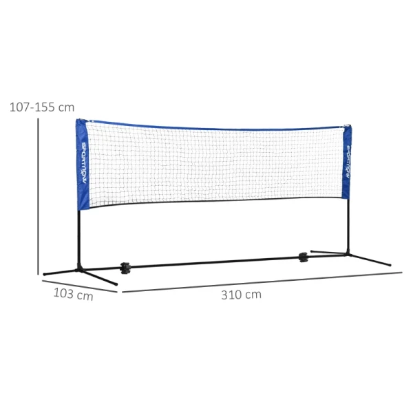 Badmintonnet, In Hoogte Verstelbaar, Opvouwbaar, Met Draagtas, 3,10m, Zwart/blauw 3