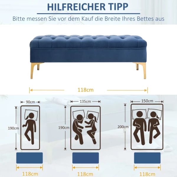 Bank, Bedbank, Schoenenbank Met Verhoogde Poten, Slaapkamer, Fluweelblauw 118 X 45 X 42 Cm 6