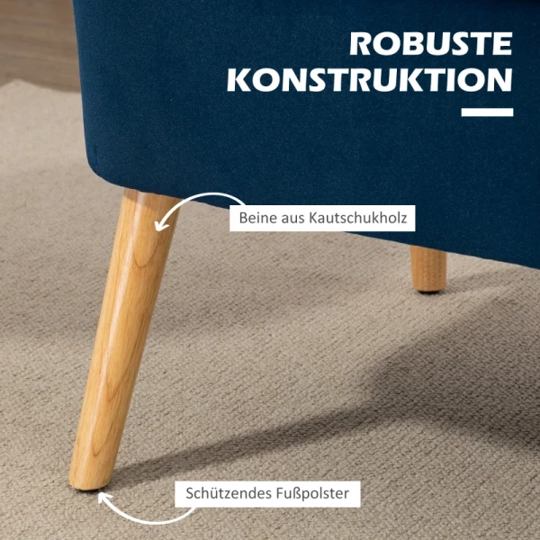 Bank Retro Design 2-zitsbank, Houten Poten, 117 Cm X 56,5 Cm X 77 Cm, Blauw 5