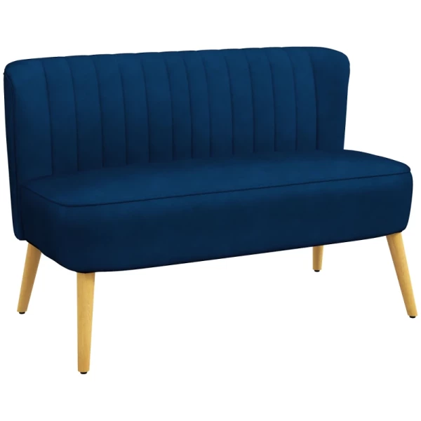 Bank Retro Design 2-zitsbank, Houten Poten, 117 Cm X 56,5 Cm X 77 Cm, Blauw 10