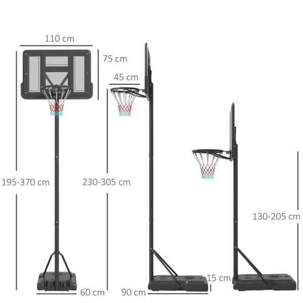 Basketbalstandaard, Buiten/binnen, In Hoogte Verstelbaar, Met Wielen, Vulbare Voet, Mandhoogte 2,30-3,05 M 3