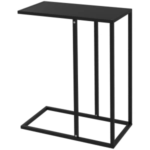 Bijzettafel, Laptoptafel, C-vormige Salontafel, Met Stalen Frame, Zwart 1