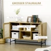 Boho Design Keukenkast, Dressoir, 2 Open Planken, 2 Kasten, Naturel + Zwart 4