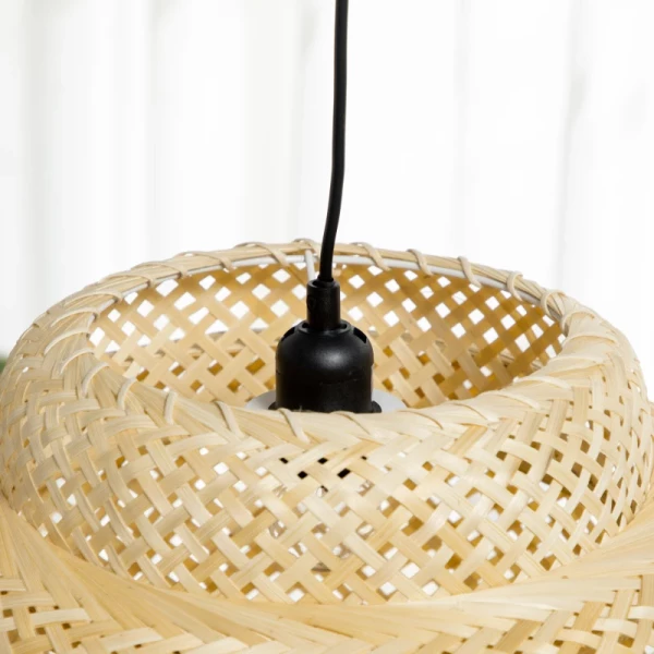 Boho Style Hanglamp, Lampenkap Van Geweven Bamboe, In Hoogte Verstelbaar, Naturel + Zwart 8