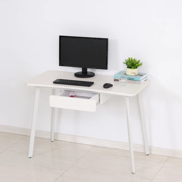 Bureau, Computertafel, Broodtafel Met Laden, Elegant Design, MDF + Staal, Wit, 120 X 60 X 76 Cm 2