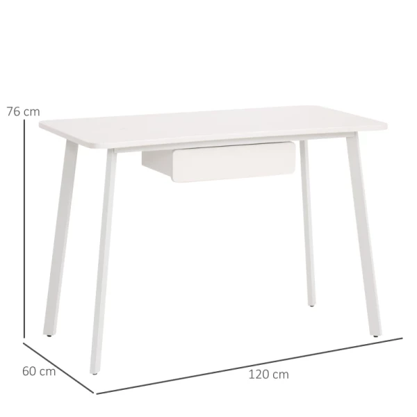 Bureau, Computertafel, Broodtafel Met Laden, Elegant Design, MDF + Staal, Wit, 120 X 60 X 76 Cm 3