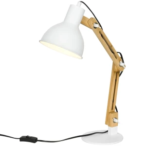 Bureaulamp In Vintage Design, Bamboe, Verstelbare Zwenkarm, Wit + Naturel 1