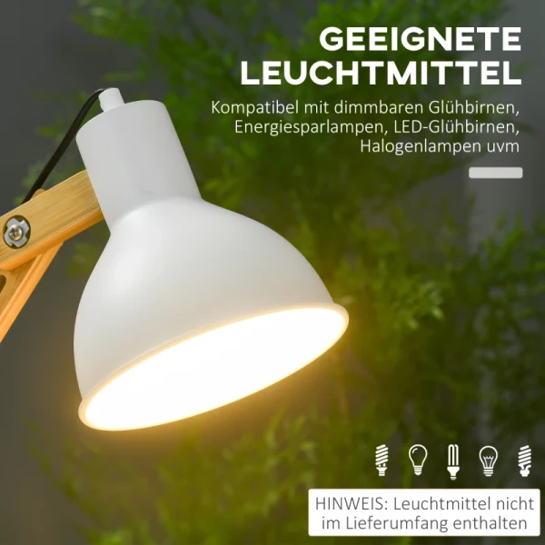 Bureaulamp In Vintage Design, Bamboe, Verstelbare Zwenkarm, Wit + Naturel 6
