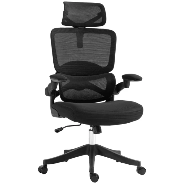 Bureaustoel Computerstoel, 1 Hoofdsteun, Opklapbare Armleuningen, 62 Cm X 58 Cm X 133 Cm, Zwart 6