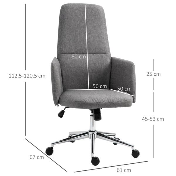 Bureaustoel Ergonomische Draaistoel Met Wipfunctie Armleuning In Hoogte Verstelbaar Kunstlinnen Metaal Grijs 61 X 67 X 112,5-120,5 Cm 3