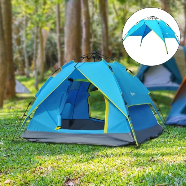 Campingtent Tweede Tent Pop-uptent Strandtent Automatisch 3-4 Personen (blauw + Geel) 2