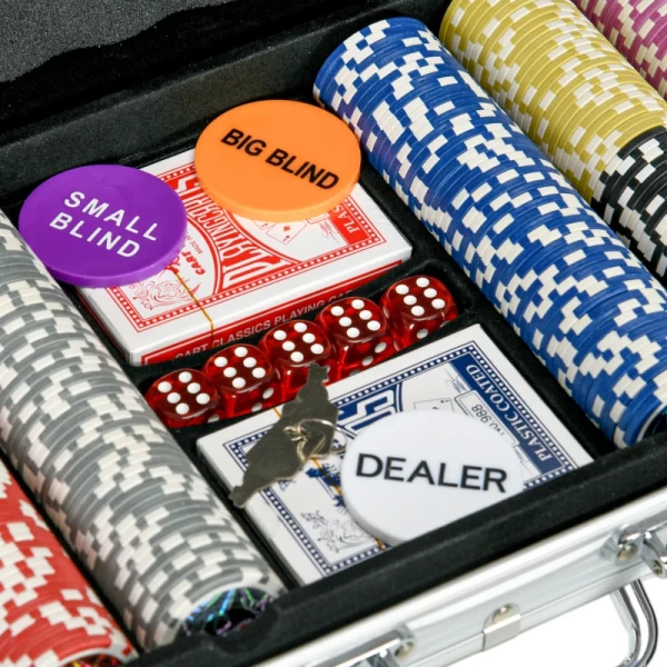 Casino-accessoires En Chips Pokerset Met Chips Pokerchip-etui, Inclusief Mat, 500 Chips, Set Voor 9-10 Spelers, Zilver 4