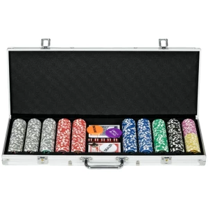 Casino-accessoires En Chips Pokerset Met Chips Pokerchip-etui, Inclusief Mat, 500 Chips, Set Voor 9-10 Spelers, Zilver 1