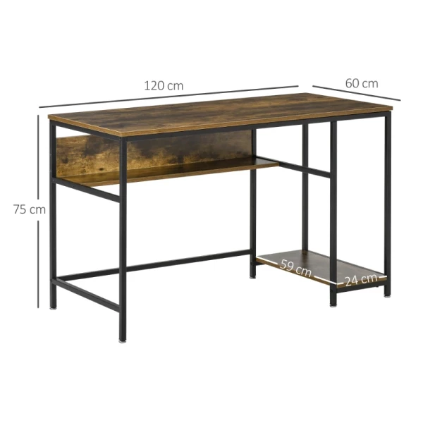 Computerbureau Broodtafel PC-tafel Thuiskantoor Werktafel Met Planken Industriële Stijl Rustiek Bruin Metaal 120 X 60 X 75 Cm 3