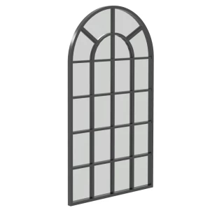 Decoratieve Spiegel, Grote Spiegel, Raamlook, Gebogen, Inclusief Ophanging. Zwart + Spiegelglas 1