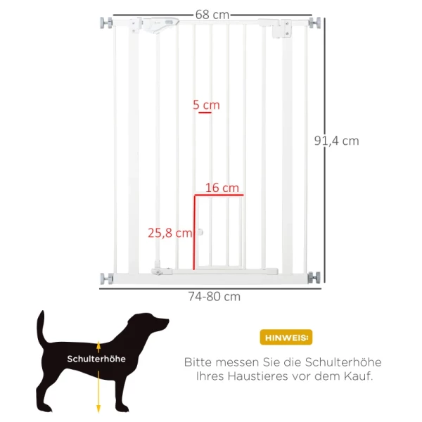 Deurpoort Met Kattenluik, Montage Zonder Boren, Variabele Breedte 74-80 Cm, Opening Met één Hand, Metaal, Wit 3