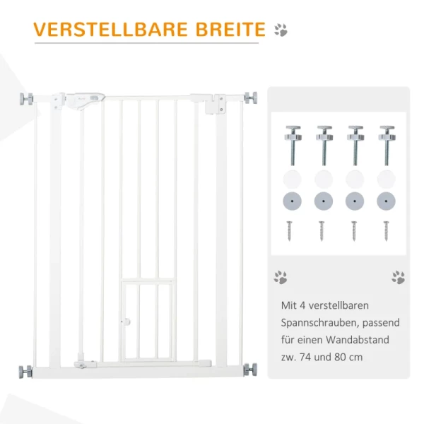 Deurpoort Met Kattenluik, Montage Zonder Boren, Variabele Breedte 74-80 Cm, Opening Met één Hand, Metaal, Wit 6