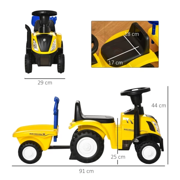 Duwtractor Met Aanhanger, Claxon, Zandspeelgoed, Vanaf 1 Jaar, Kunststof + Metaal, Geel, 91 X 29 X 44cm 3