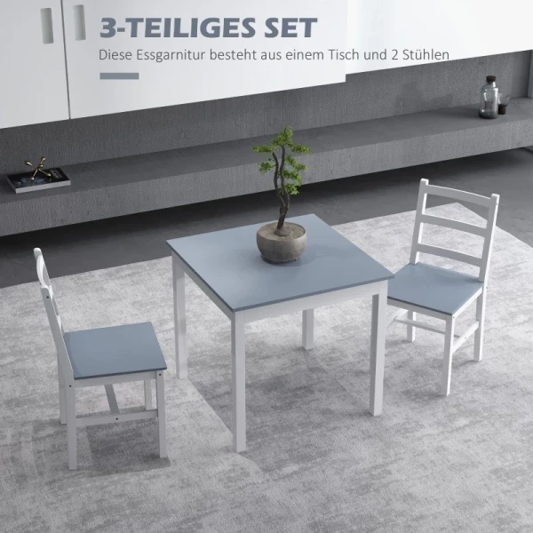 Eetgroep Voor 2 Personen, 2 Stoelen, 1 Tafel, Grenenhout, Wit + Grijs 4