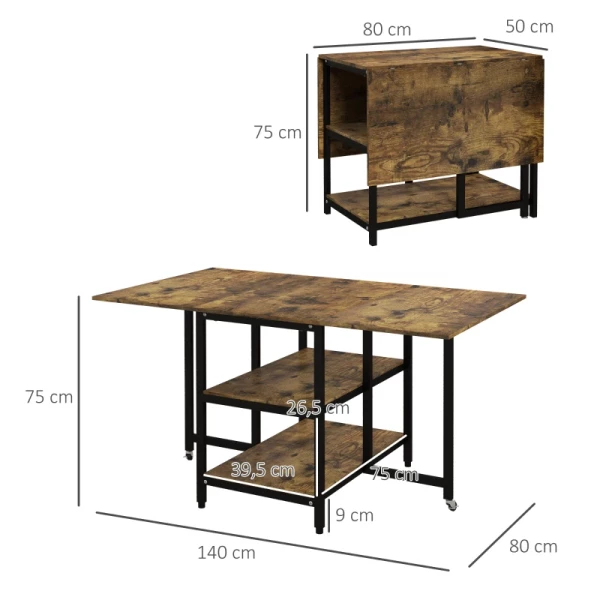 Eettafel Klaptafel Opklapbare Eettafel, Industrieel Design, 140 Cm X 80 Cm X 75 Cm, Bruin + Zwart 3