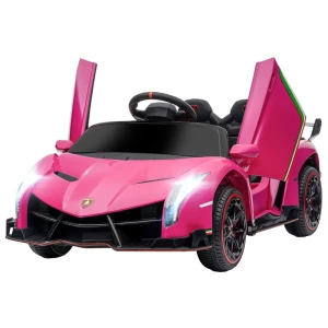 Elektrische Kinderauto, Gelicenseerd Lamborghini Veneno, 3-7 Km/u, Vleugeldeuren, Muziekspeler, Afstandsbediening, Roze 1