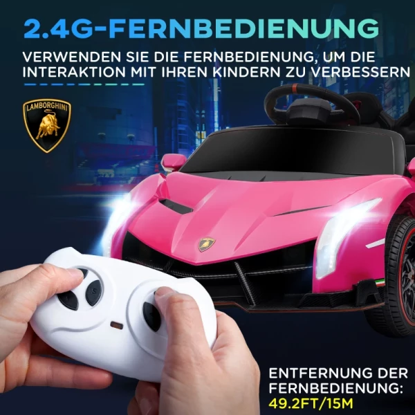 Elektrische Kinderauto, Gelicenseerd Lamborghini Veneno, 3-7 Km/u, Vleugeldeuren, Muziekspeler, Afstandsbediening, Roze 5