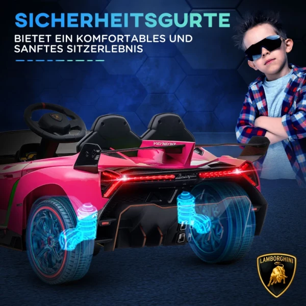 Elektrische Kinderauto, Gelicenseerd Lamborghini Veneno, 3-7 Km/u, Vleugeldeuren, Muziekspeler, Afstandsbediening, Roze 8