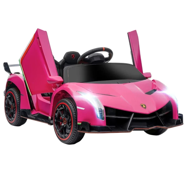 Elektrische Kinderauto, Gelicenseerd Lamborghini Veneno, 3-7 Km/u, Vleugeldeuren, Muziekspeler, Afstandsbediening, Roze 10