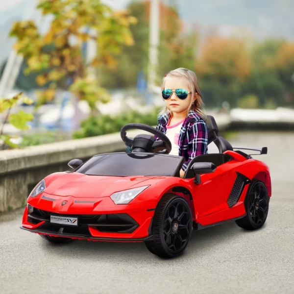Elektrische Kinderauto, Gelicentieerd Lamborghini Aventador, Klapdeuren, Muziek, Claxon, Voor 3-5 Jaar, Rood 2