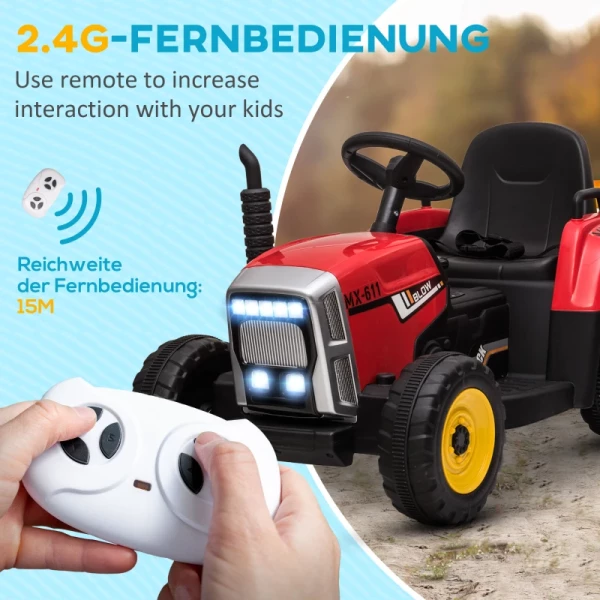 Elektrische Kinderauto, Kindertractor, Inclusief Ouderafstandsbediening, Max. Snelheid 6 Km/u; Rood + Zwart 5