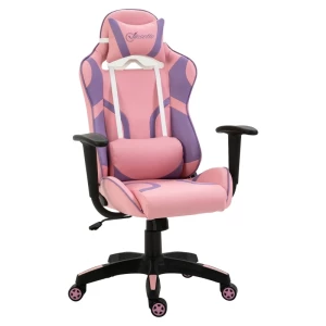 Ergonomische Gamestoel Bureaustoel Draaistoel Verstelbaar Massage Lendenkussen In Hoogte Verstelbaar Roze & Paars 69 X 56 X 125,5 Cm 1