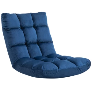 Fauteuil Gastenmatras Vloerstoel, Verstelbare Rugleuning, Velourslook, 55 Cm X 71 Cm X 53,5 Cm, Blauw 1