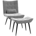 Fauteuil Met Poef, Accentstoelenset, Relaxstoel Met Voetensteun, Grijs + Zwart