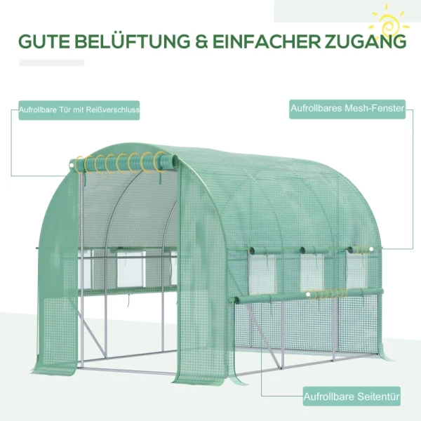 Foliekas, 6 Oprolbare Ramen, Deur Met Ritssluiting, RVS Frame, 2,95 X 2 X 2 M, Groen 4