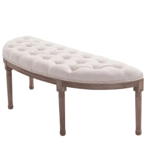 Gestoffeerd Bankje Loungekruk Vintage Retro Met Knopen Bank Bank Linnen + Hout Beige 140,5 X 51 X 48 Cm 1