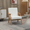 Gestoffeerde Fauteuil In Scandi-design, Fluwelen Look, Massief Houten Frame, 68 X 74 X 82cm, Naturel + Crème 2