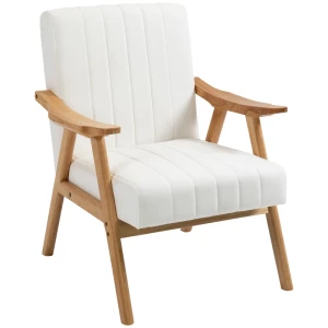 Gestoffeerde Fauteuil In Scandi-design, Fluwelen Look, Massief Houten Frame, 68 X 74 X 82cm, Naturel + Crème 1