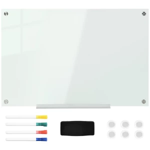 Glazen Whiteboard, Memobord, Whiteboard, 4 Pennen, 6 Magneten, 1 Spons, 1 Plank, Wit 1
