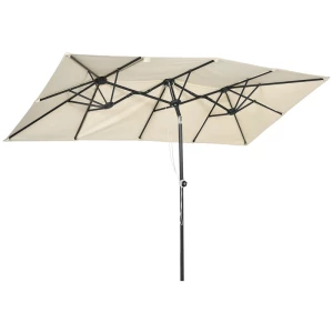 Grote Parasol, In Hoogte Verstelbaar, Kantelbaar, 150x295x170-214 Cm, Crème 1