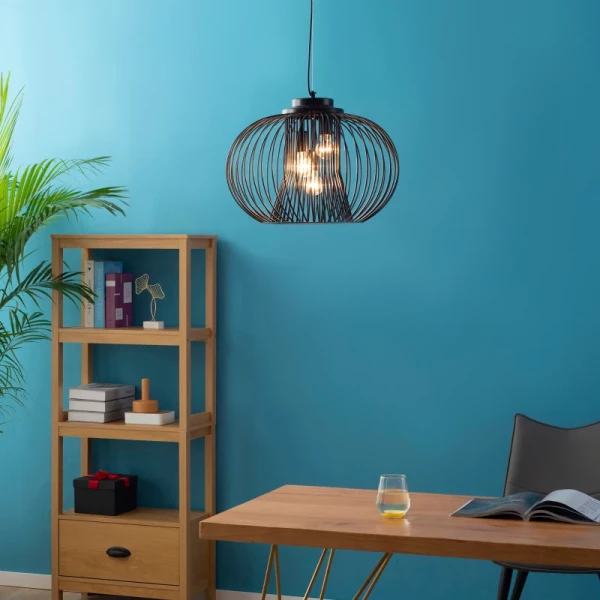 Hanglamp Hanglamp Plafondlamp Industriële Stijl Bol Pendel Plafondspot E27 Verstelbare Lengte Metaal Zwart 50 X 150 Cm 2