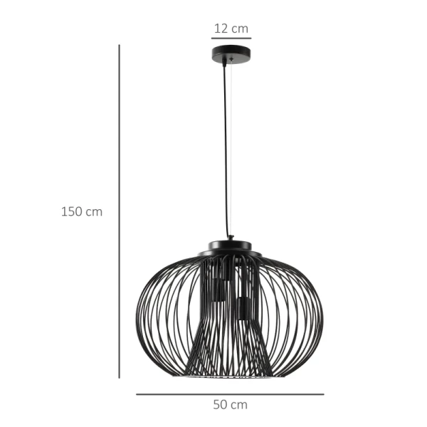 Hanglamp Hanglamp Plafondlamp Industriële Stijl Bol Pendel Plafondspot E27 Verstelbare Lengte Metaal Zwart 50 X 150 Cm 3