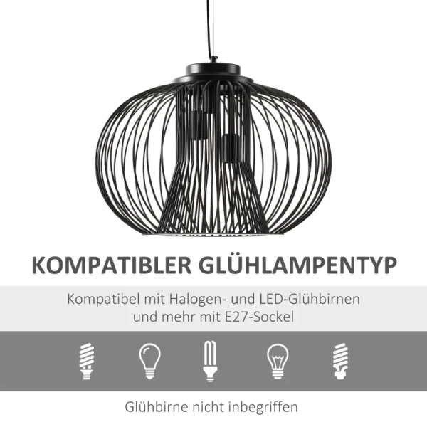 Hanglamp Hanglamp Plafondlamp Industriële Stijl Bol Pendel Plafondspot E27 Verstelbare Lengte Metaal Zwart 50 X 150 Cm 6